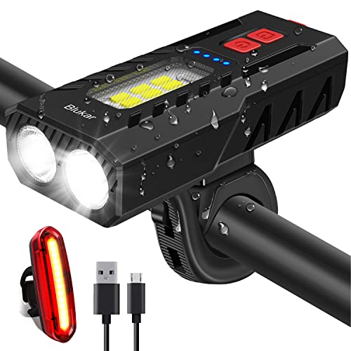 Blukar Luz Bicicleta LED, Super Brillante Luz Delantera Bicicleta Recargable USB, Impermeable Luces Bicicleta Delanteras y Traseras, Luces Seguridad Noche para Ciclismo