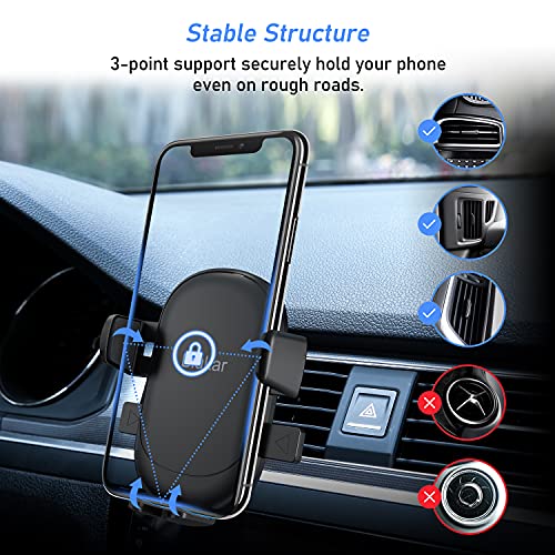 Blukar Soporte Móvil Coche, Universal Soporte Teléfono Coche para Rejilla del Aire Ventilación, 360° Rotación/Lanzamiento de una Tecla para iPhone 12/11 y Otros Dispositivos de 4-6.7 Pulgadas