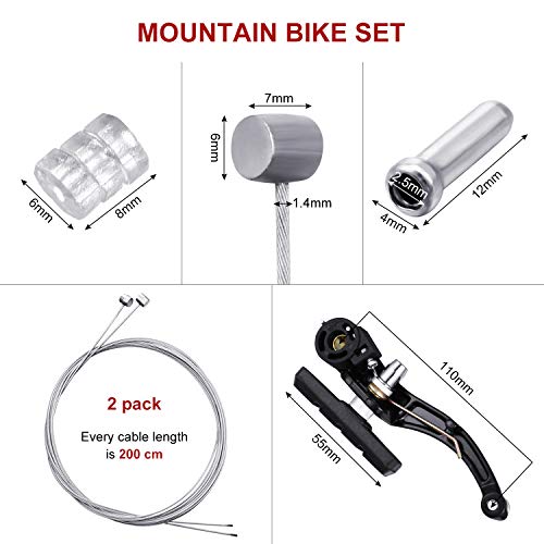 Boao Juego de 2 Frenos de Bicicleta Reemplazo de Bicicleta de Montaña y 2 Piezas Cables de Freno de Bicicleta de Montaña Cable de Cambio de Engranaje de Bicicleta, Tapas Finales, Férulas Finales