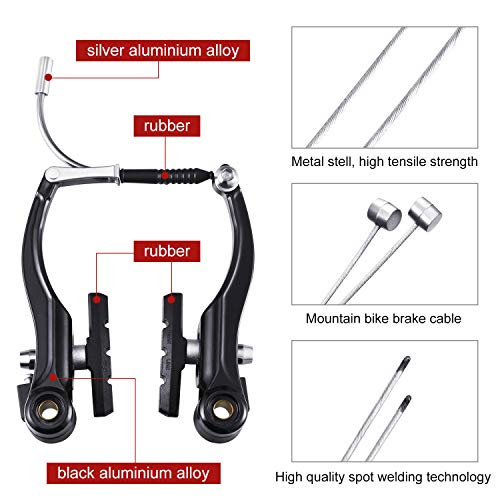 Boao Juego de 2 Frenos de Bicicleta Reemplazo de Bicicleta de Montaña y 2 Piezas Cables de Freno de Bicicleta de Montaña Cable de Cambio de Engranaje de Bicicleta, Tapas Finales, Férulas Finales