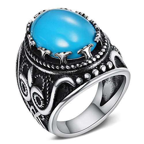 BOBIJOO JEWELRY - Anillo Anillo Anillo de Hombre Mujer de 24 mm de Color Turquesa con Búho 316L de Acero Inoxidable Biker Triker Oval - 22 (10 US), Acero Inoxidable 316