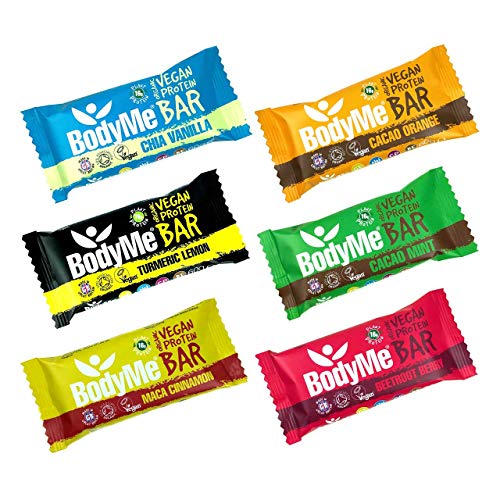 BodyMe Barritas Proteinas Veganas Organica | Caja Mixta | 12 x 60g Barra Proteina Vegana | Sin Gluten | 16g Proteína Completa | 3 Proteina Vegetal | Aminoacidos Esenciales | Vegan Protein Bar