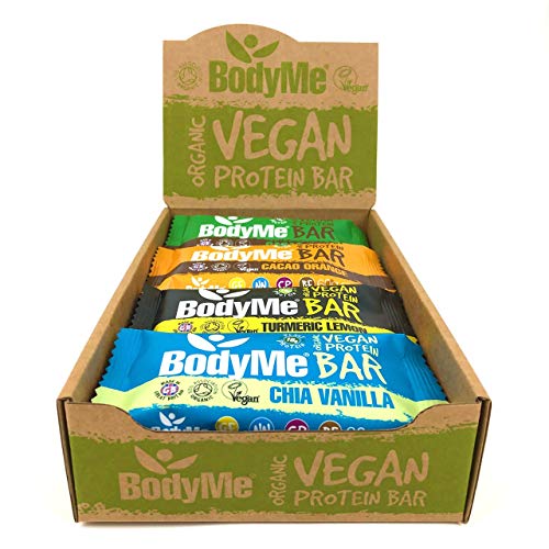 BodyMe Barritas Proteinas Veganas Organica | Caja Mixta | 12 x 60g Barra Proteina Vegana | Sin Gluten | 16g Proteína Completa | 3 Proteina Vegetal | Aminoacidos Esenciales | Vegan Protein Bar