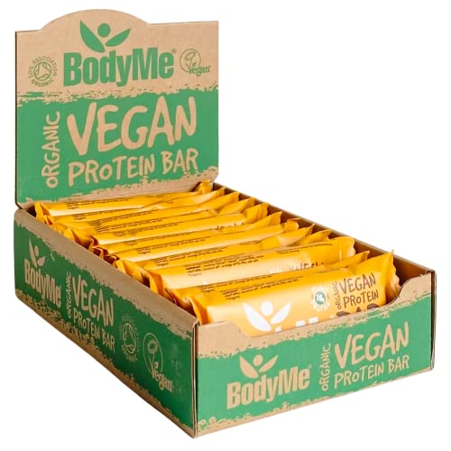 BodyMe Barritas Proteinas Veganas Organica | Crudo Cacao Naranja | 12 x 60g Barra Proteina Vegana | Sin Gluten | 16g Proteína Completa | 3 Proteina Vegetal | Aminoacidos Esenciales | Vegan Protein Bar