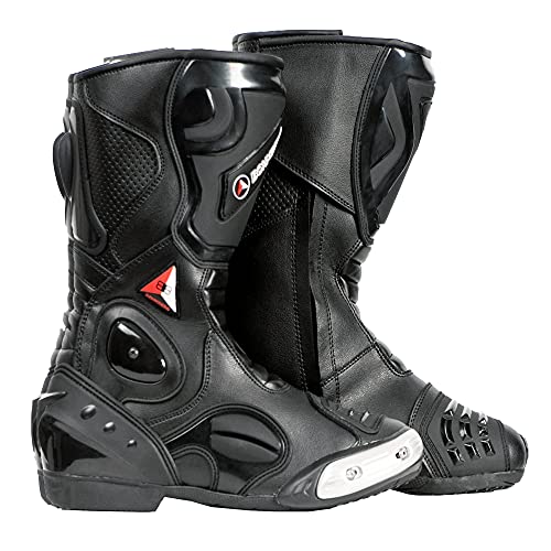 Bohmberg - Botas de moto, botas de piel deportivas, impermeables, de cuero estable protectores rígidos integrados - 44