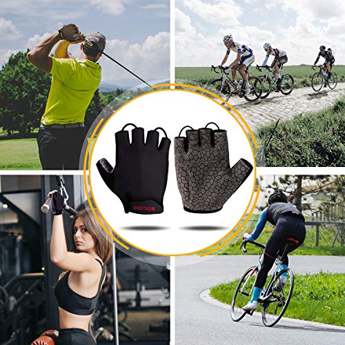 boildeg Guantes de Ciclismo de Bicicleta Guantes de Bicicleta de Carretera de Medio-Dedo para Hombres Mujeres Acolchado Antideslizante Transpirable (Negro, S)