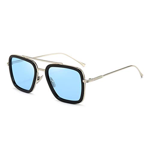 BOJOD Retro Gafas de sol Tonny Stark Marco de metal para hombres mujeres Cuadrada Gafas de sol Iron Man