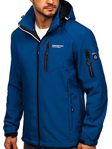 BOLF Hombre Chaqueta Softshell de Entretiempo con Capucha Cierre de Cremallera Cuello Elevado Cazadora Ropa de Abrigo Estilo Deportivo BK067 Azul XL [4D4]