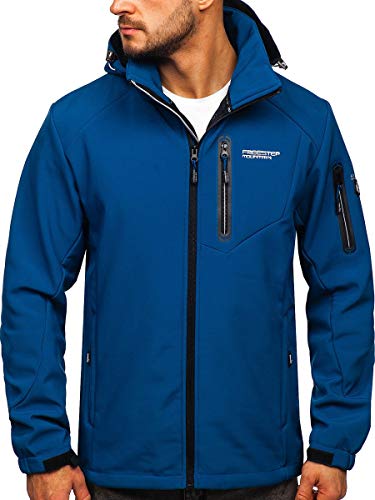 BOLF Hombre Chaqueta Softshell de Entretiempo con Capucha Cierre de Cremallera Cuello Elevado Cazadora Ropa de Abrigo Estilo Deportivo BK067 Azul XL [4D4]