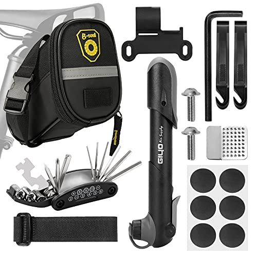 Bolsa Bicicleta Sillin con Kit Herramientas Bicicleta Multifuncional, Mini Bomba, Llave Multiusos 16 en 1, Kit Reparación Pinchazos y Neumáticos Bicicleta para MTB y Bicicletas de Carretera Montaña