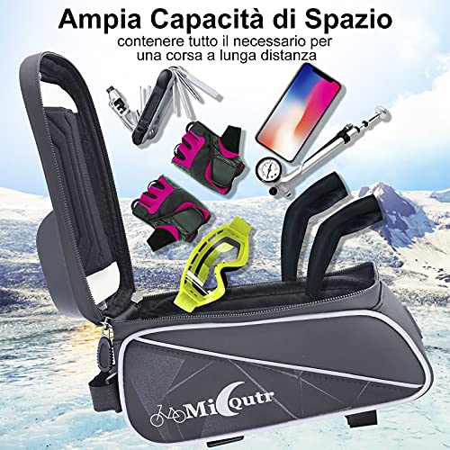 Bolsa de Bicicleta, Bolsa Impermeable Bicicleta Cuadro, Bolsa Manillar Bicicleta Montaña con Visera, Bolsa Táctil de Tubo Superior Delantero para Teléfono Inteligente por Debajo de 6,8 Pulgadas