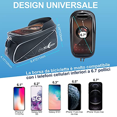 Bolsa de Bicicleta, Bolsa Impermeable Bicicleta Cuadro, Bolsa Manillar Bicicleta Montaña con Visera, Bolsa Táctil de Tubo Superior Delantero para Teléfono Inteligente por Debajo de 6,8 Pulgadas