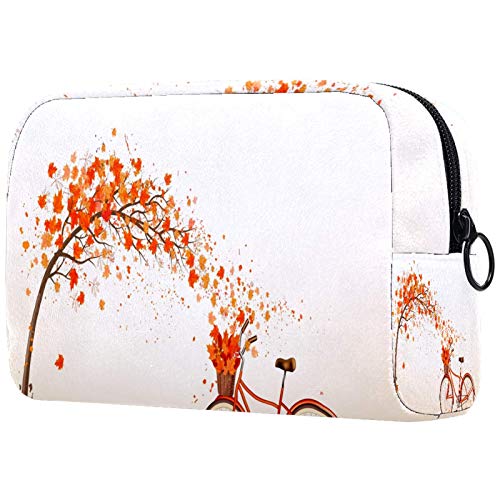 Bolsa de cosméticos de Regalo para el día de la Madre para Mujer, Bolsas de Maquillaje, Neceser de Viaje, Organizador de Accesorios, Hojas de otoño, Bicicleta, Naranja