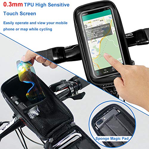 Bolsa Manillar Bici Impermeable Bolsa Tubo Bicicleta con Pantalla Táctil Bolsa Marco Bicicleta Funda Movil Bici para Teléfonos Inteligentes de Menos de 6.5" (Negro)