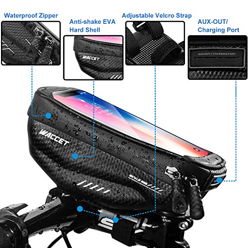 Bolsa Manillar Bici Impermeable Bolsa Tubo Bicicleta con Pantalla Táctil Bolsa Marco Bicicleta Funda Movil Bici para Teléfonos Inteligentes de Menos de 6.5" (Negro)