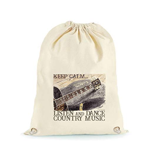 Bolsa para sombrero con texto en inglés "Keep Calm. Listen and dance country music" con cierre de estrangulación con cordón, fabricada en Italia