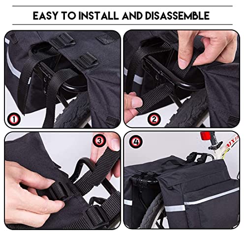 Bolsa Trasera para Bicicleta Multifuncional con Doble Bolsas Alforjas Traseras, Cesta Bicicleta Trasera Impermeable Doble Bolsa para Portaequipajes, Bolsa Lateral para Bicicletas MTB 20 L (Negro)