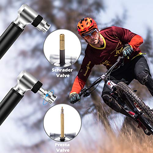 Bomba Para Bicicleta, [300 PSI] Diyife Mini Bomba Bicicletas, Bomba de Mano con Válvulas Presta y Schrader, Bombas de Shock, Perfecto para Bicicleta, MTB, BMX, Motocicleta, Pelota