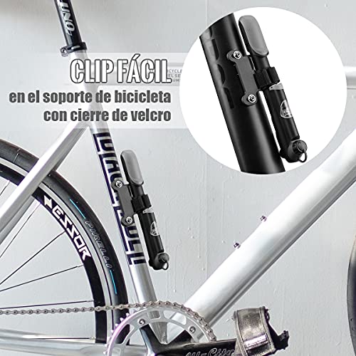 Bomba para Bicicleta con Manómetro, [120 PSI] Diyife Mini Bomba De Bicicleta [Set Completo, Aguja, Kit De Parche, Tapas De VáLvulas Y Montura De Marco para Presta Y Schrader