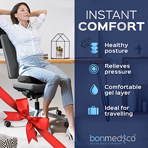 bonmedico Cojin Antiescaras - Cojin Lumbar Ortopédico de Espuma con Capa de Gel para Silla o Sillón - Almohada Portatil para Hogar, Oficina y Coche