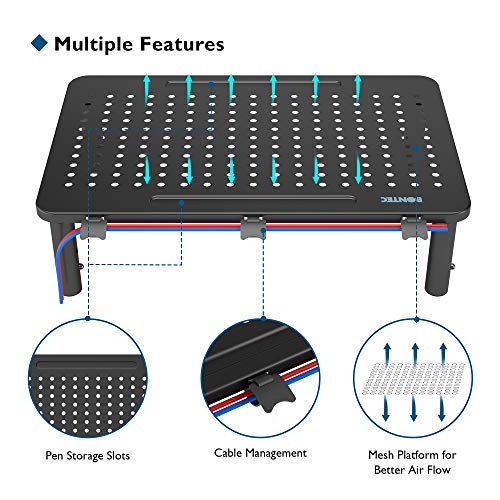 BONTEC Soporte de Monitor PC Ergonómico Levantador de Soporte para Ordenador Portátil de Metal de Calidad Altura Ajustable para Ordenador Portátil, Computadora, iMac, PC, Impresora de hasta 20 kg