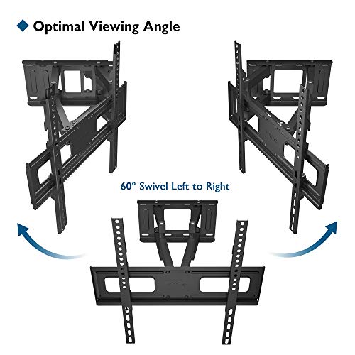 BONTEC Soporte Pared TV Planos & curvos de 23-60 Pulgadas, MAX VESA 400x400mm Inclinable y Giratorio, Doble Brazo y Movimiento Completo, Incluye Cable HDMI, Nivel topográfico, 5 Correas de Velcro