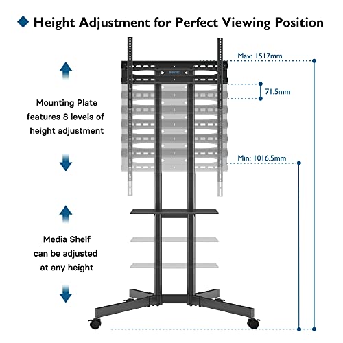 BONTEC Soporte TV Ruedas Soporte TV Suelo para Pantallas de 32"-70" Plasma/LCD/LED, Soporte TV Pie con Bandeja, Trolley de exhibición para exhibición en el hogar con Ruedas giratorias