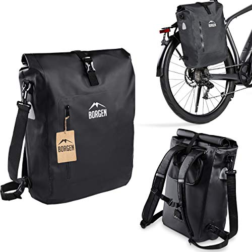 Borgen Alforja 3en1 para portaequipajes de bicis I Mochila bici I Alforja portaequipajes I Bolsa de hombro combinable para bici - 100 % impermeable y reflectante con funda portátil extraíble