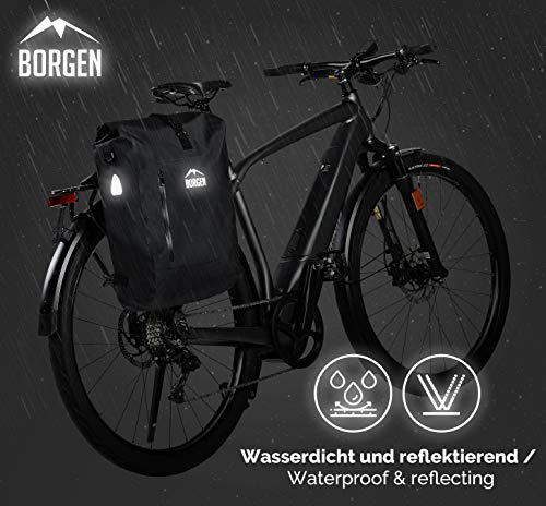 Borgen Alforja 3en1 para portaequipajes de bicis I Mochila bici I Alforja portaequipajes I Bolsa de hombro combinable para bici - 100 % impermeable y reflectante con funda portátil extraíble