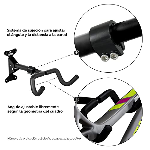 Borgen Soporte de pared para bicicletas I Soporte para colgar bicicletas - Ángulo y distancia de pared ajustable, plegable, MTB, bicicleta de carreras - Acolchado extra suave