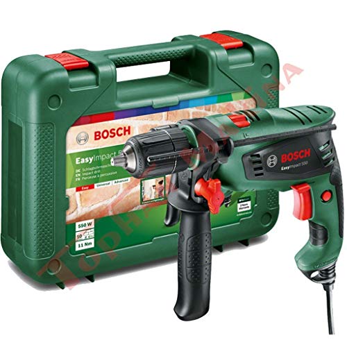 Bosch EasyImpact 550 - Taladro percutor (550 W, empuñadura adicional, tope de profundidad, maletín)