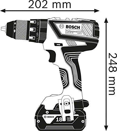 Bosch Professional 18V System Taladro percutor a batería GSB 18V-28 (torsión máxima: 63 Nm, incl. 35 pcs. Juego de accesorios de impacto, 2x 2.0 Ah batería, en L-BOXX 136) - Amazon Exclusive Set