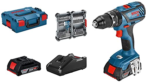 Bosch Professional 18V System Taladro percutor a batería GSB 18V-28 (torsión máxima: 63 Nm, incl. 35 pcs. Juego de accesorios de impacto, 2x 2.0 Ah batería, en L-BOXX 136) - Amazon Exclusive Set