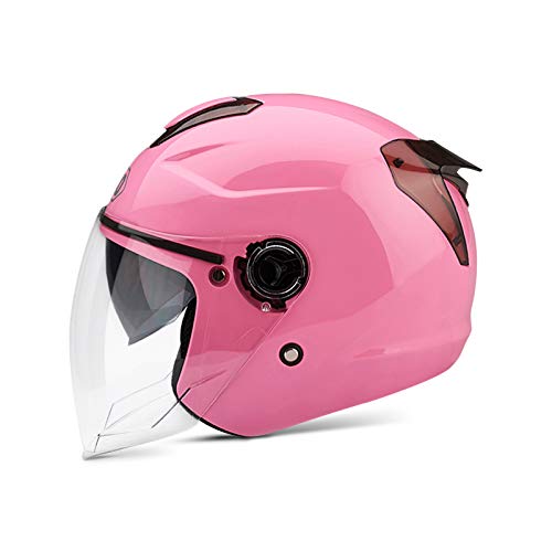 BOSEMAN Casco de Motocicleta con Visera, Adecuado para ciclomotores, Scooters, cruceros, Pase la Prueba de colisión para Cumplir con la Seguridad Vial（Rosa）