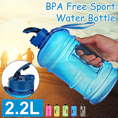 Botella Dagua, Jarra Agua 2.2L 100% A Prueba Fugas Sin BPA con Asa Botella Agua Grande para Gimnasio para Deportes Trabajo Al Aire Libre Montañismo Correr Ciclismo,Gris