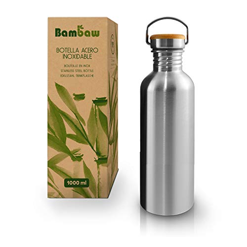 Botella de Agua de Acero Inoxidable, Reutilizable, Mantiene la Temperatura, Botella de 1L - Bambaw