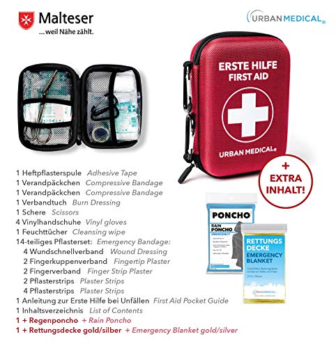 Botiquín de primeros auxilios Premium de Alemania. | Urban Medical® | DIN 13167 l Para acampar, para hacer deporte, para viajar, para la bicicleta o para la casa.