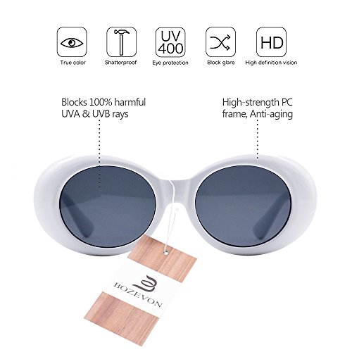 BOZEVON Retro Gafas de sol Ovaladas - UV400 de Protección Anteojos para Mujer y Hombre Blanco-Negro C1