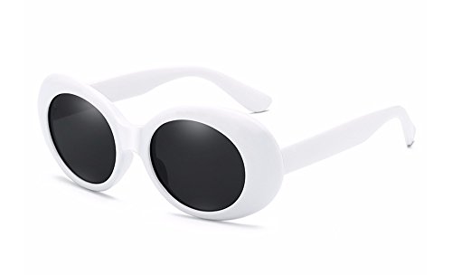 BOZEVON Retro Gafas de sol Ovaladas - UV400 de Protección Anteojos para Mujer y Hombre Blanco-Negro C1