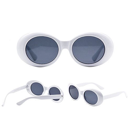 BOZEVON Retro Gafas de sol Ovaladas - UV400 de Protección Anteojos para Mujer y Hombre Blanco-Negro C1