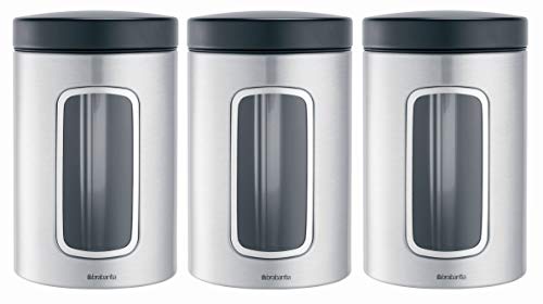 Brabantia 335341 Set de Botes de Mirilla, Gris Mate y Negro, 1,4 litros, 3