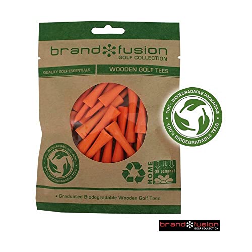 Brand Fusion 67mm Orange Graduated Biodegradable Wooden Golf Tees Madera, Unisex, Naranja