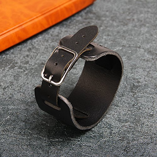 Brazalete de cuero negro Pulsera de cabeza de lobo Brazalete de pulsera de brazalete ancho de punk estilo punk para hombres y mujeres