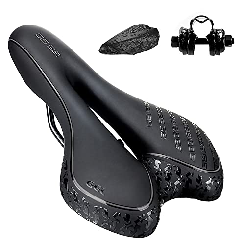 BRGOOD Sillín de Bici de Gel,Sillin Bicicleta Montaña,Cómodo Asiento Ergonómico de Bici de Gel Impermeable y Transpirable para BMX,Bicicleta de Carretera,Bicicleta de Montaña,MTB (Negro)