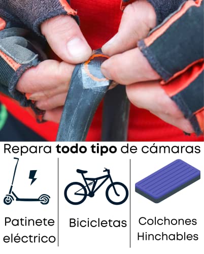BRICOSIMA Kit Repara Pinchazos Bicicleta, Parches Bicicleta autoadhesivos, reparación de neumáticos de Bicicleta y repara Todo Tipo de cámaras.