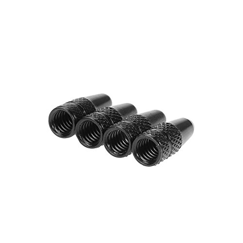 Broadroot 4pcs Presta Válvula Vástago Tapas + 4pcs Válvula Núcleos + Llave de Bicicleta Kit (Negro)