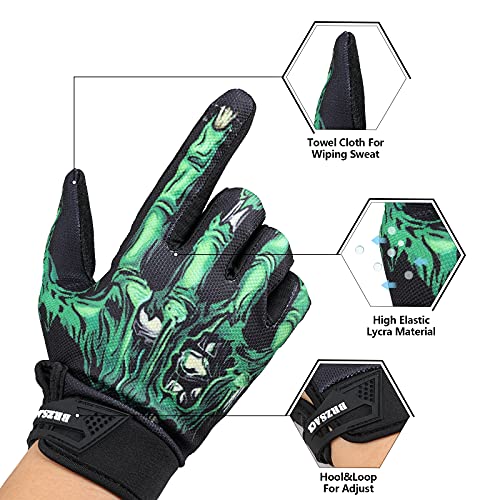 BRZSACR Guantes al Aire Libre cráneo Zombie diseño de Hueso Ciclismo Escalada Motocicleta Ciclismo Guantes de jardinería para Hombres y Mujeres (L, Verde)