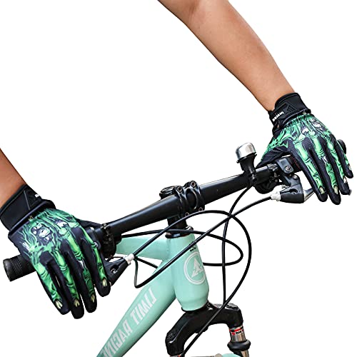 BRZSACR Guantes al Aire Libre cráneo Zombie diseño de Hueso Ciclismo Escalada Motocicleta Ciclismo Guantes de jardinería para Hombres y Mujeres (L, Verde)