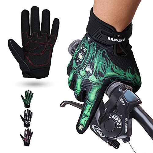 BRZSACR Guantes al Aire Libre cráneo Zombie diseño de Hueso Ciclismo Escalada Motocicleta Ciclismo Guantes de jardinería para Hombres y Mujeres (L, Verde)