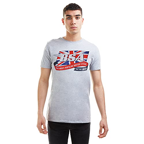 BSA Flag Logo Camiseta, Gris Claro, Small para Hombre